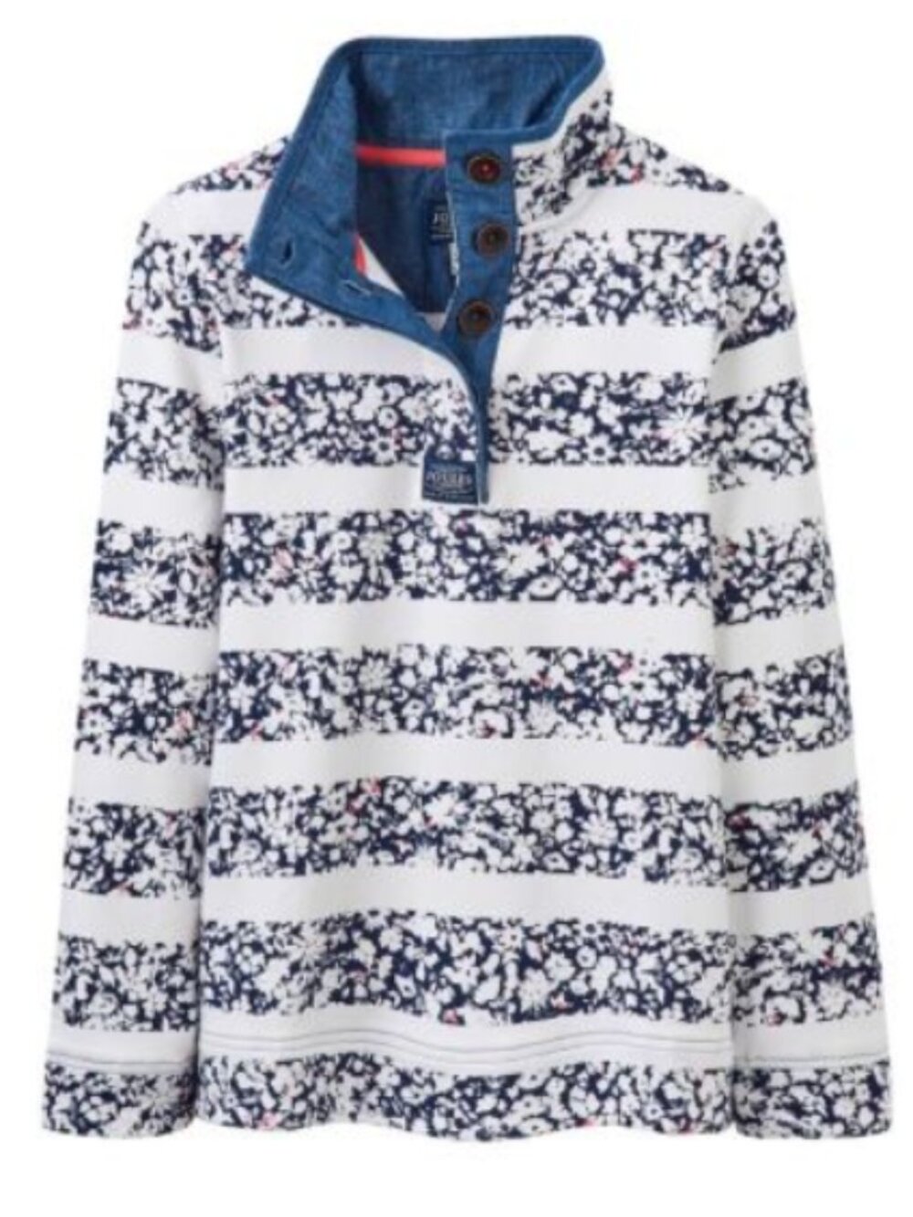 Joules Ladies Cowdray Sweatshirt Mara Ditsy Stripe Quarter Zip Sz 10 Preppy